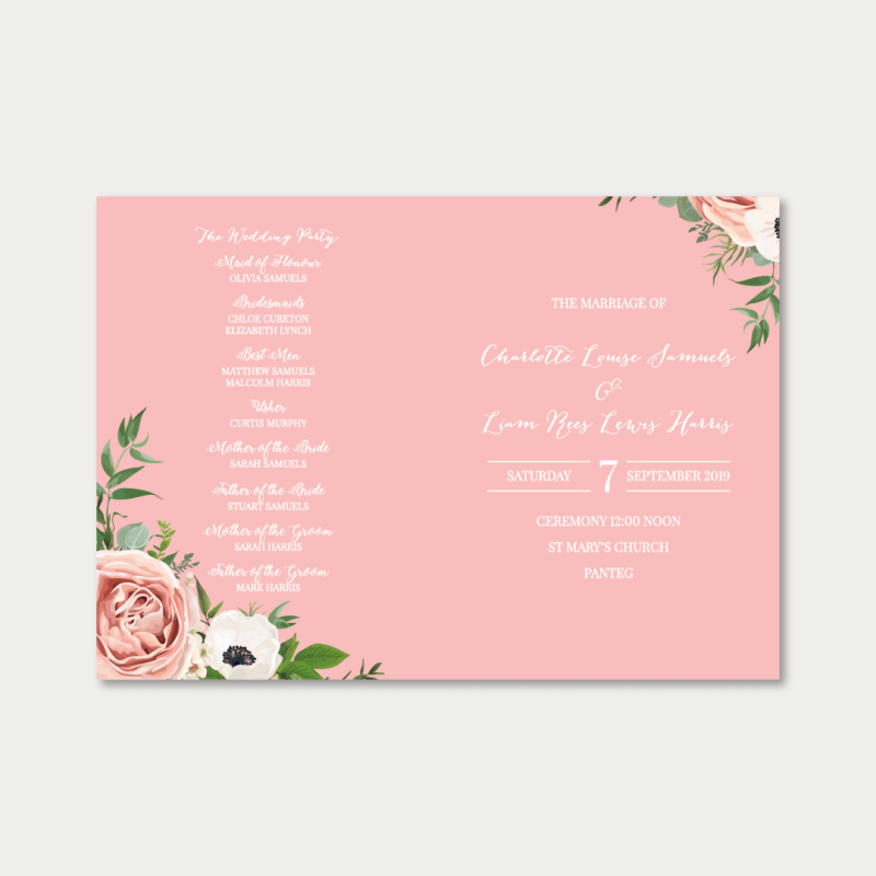 Lilah Blush Pink Order of Service Booklet - Wedding Bell